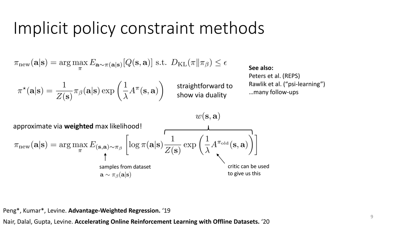 Implicit policy constraint methods: AWR